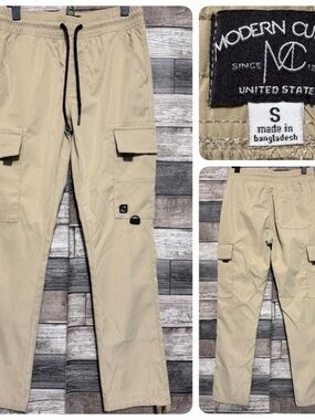 Modern Culture Cargo Joggers Men’s S Beige Ankle Drawstring (Inseam 29)